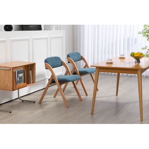 Chaises Pliantes Bois Et Tissu 2 Pièces Empilables Avec Coussin Amovible,  Bleu