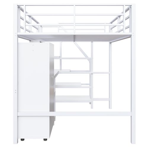 Lit Mezzanine Bois 140x200 Cm Avec Bureau Armoire étagères échelle étagère Blanc