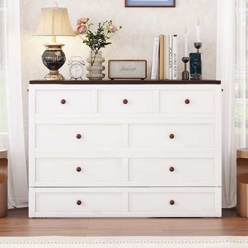 Lit Escamotable 140 X 200, Bois, Avec Tiroirs Et étagère, USB Et Prise, Blanc