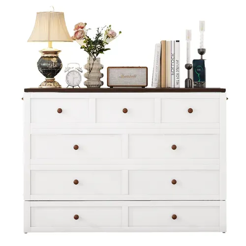 Lit Escamotable 140 X 200, Bois, Avec Tiroirs Et étagère, USB Et Prise, Blanc
