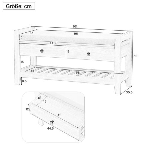 Banc à Chaussures Moderne En Bois Naturel Avec Coussins Souples, Rangement Pour L'entrée