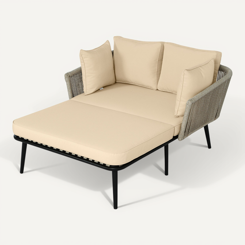 Canapé De Jardin 2 Places En Tissu, Coussins Lavables, Idéal Extérieur Et Balcon, Kaki