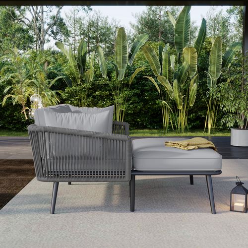 Canapé De Jardin 2 Places En Tissu, Coussins Lavables, Idéal Extérieur Et Balcon, Gris