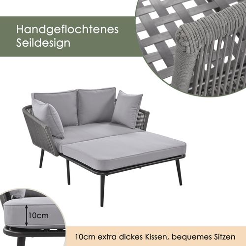 Canapé De Jardin 2 Places En Tissu, Coussins Lavables, Idéal Extérieur Et Balcon, Gris