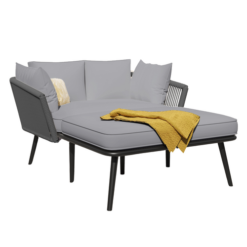 Canapé De Jardin 2 Places En Tissu, Coussins Lavables, Idéal Extérieur Et Balcon, Gris