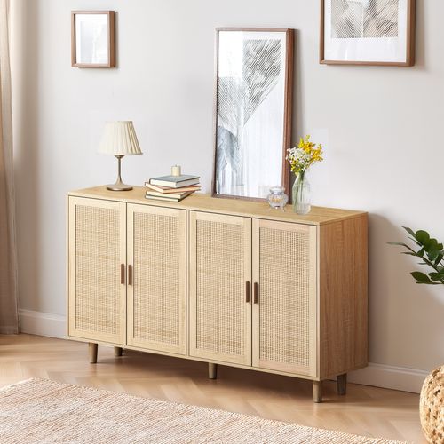Armoire De Rangement Décorative 4 Portes En Rotin élégante Et Fonctionnelle Pour Chambre,salon