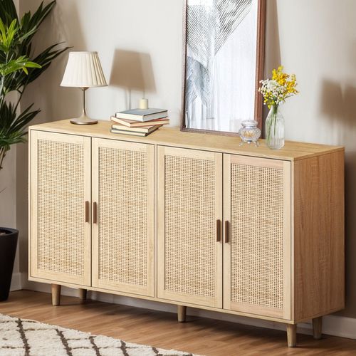 Armoire De Rangement Décorative 4 Portes En Rotin élégante Et Fonctionnelle Pour Chambre,salon