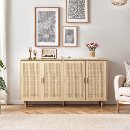 Armoire De Rangement Décorative 4 Portes En Rotin élégante Et Fonctionnelle Pour Chambre,salon
