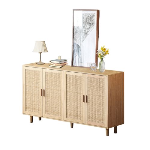 Armoire De Rangement Décorative 4 Portes En Rotin élégante Et Fonctionnelle Pour Chambre,salon
