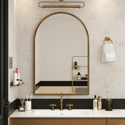 Miroir Arqué, Miroir De Mur En Métal, Miroir De Salle De Bain Et Décor Mur, Doré
