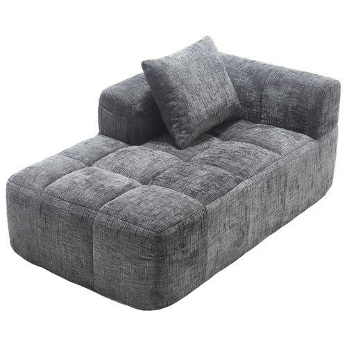 Canapé Chaiselongue Confortable, Tissu Doux, Avec Coussins Et Poches Latérales, Gris