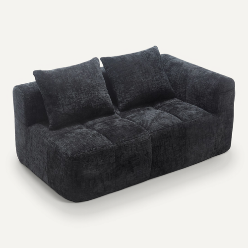 Canapé En Tissu Doux Pour 2 Personnes Avec Coussin, Poches Latérales, Noir
