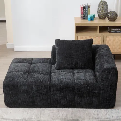 Canapé Angle, Tissu Doux, Avec Coussins Et Poches Latérales, Noir