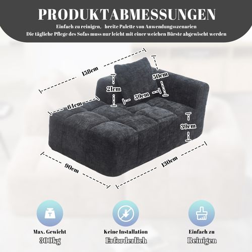 Canapé Angle, Tissu Doux, Avec Coussins Et Poches Latérales, Noir