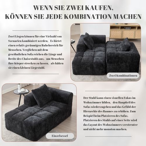 Canapé Angle, Tissu Doux, Avec Coussins Et Poches Latérales, Noir