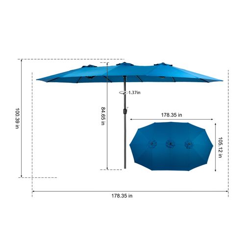 Parasol Double Face Rectangulaire 4,5 m Avec Manivelle Pour Extérieur ,bleu Foncé