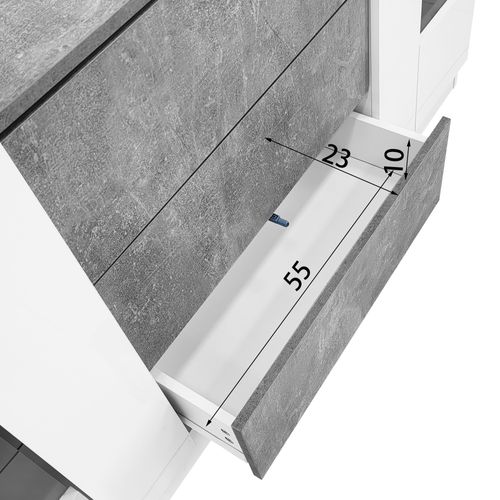 Buffet élégant En Mdf Avec Façades Laquées Blanches Et Look Marbre Gris, éclairage LED 16 Couleurs