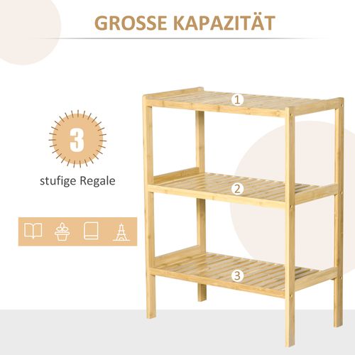 étagère Standregal 3 Niveaux En Bambou Pour Cuisine Salle De Bain Salon Couloir 62 X 33 X 80 Cm
