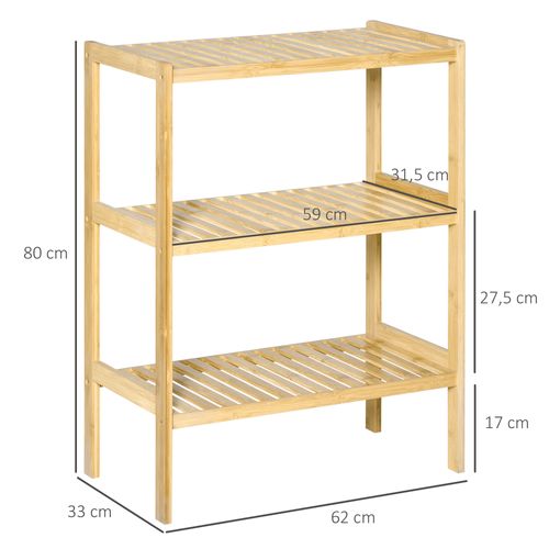 étagère Standregal 3 Niveaux En Bambou Pour Cuisine Salle De Bain Salon Couloir 62 X 33 X 80 Cm