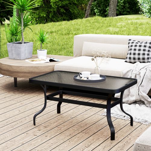 Table Basse En Verre Trempé 95x55 Cm Avec Bords Arrondis Pour Jardin Et Salon，noir