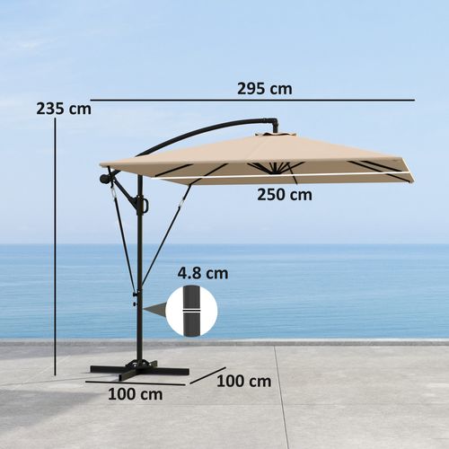 Parasol Déporté 260 Cm, Protection Uv 50+, étanche, Manivelle, Pour Balcon, Kaki