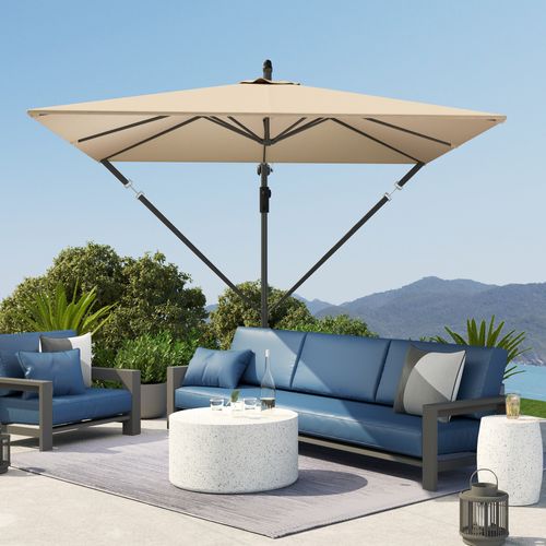 Parasol Déporté 260 Cm, Protection Uv 50+, étanche, Manivelle, Pour Balcon, Kaki