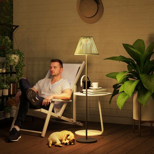 Lampe Solaire En Rattan Avec Capteur De Lumière 25 LEDs étanche Ip44 Pour Jardin Balcon D.33x135 Cm