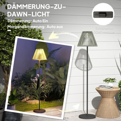 Lampe Solaire En Rattan Avec Capteur De Lumière 25 LEDs étanche Ip44 Pour Jardin Balcon D.33x135 Cm