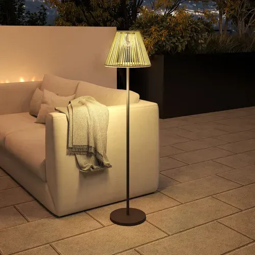 Lampe Solaire En Rattan Avec Capteur De Lumière 25 LEDs étanche Ip44 Pour Jardin Balcon D.33x135 Cm