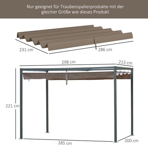 Couverture Rétractable En Toile Pour Pergola 2,85 X 2 M, Imperméable, Uv 30+, Hiver