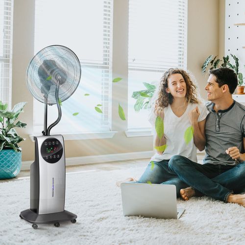 Ventilateur Sur Pied 90w Avec Brumisateur, 3 Modes, Réservoir 31l, Télécommande, Noir