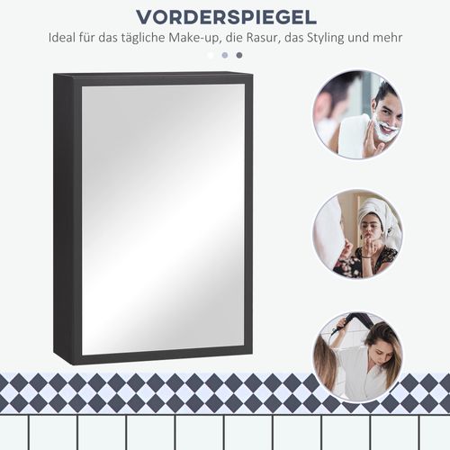 Armoire Miroir Moderne Murale 3 Niveaux De Rangement 40x15x60 Cm, Noir