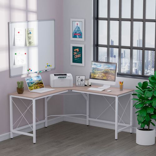 Bureau D'angle Mdf 150x150x76cm Pour Bureau à Domicile, Couleur Naturelle