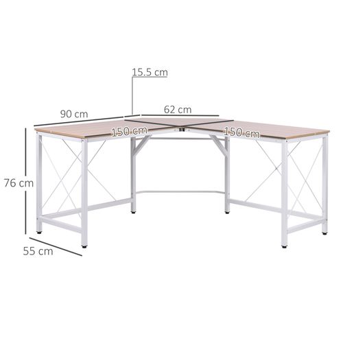 Bureau D'angle Mdf 150x150x76cm Pour Bureau à Domicile, Couleur Naturelle