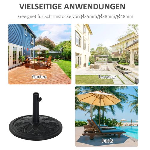 Support Parasol D.48x34 Cm En Plastique Et Ciment, Pour D.35/38/48 Mm, Antique Noir