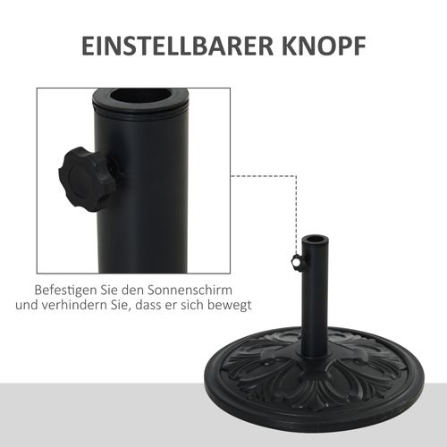 Support Parasol D.48x34 Cm En Plastique Et Ciment, Pour D.35/38/48 Mm, Antique Noir
