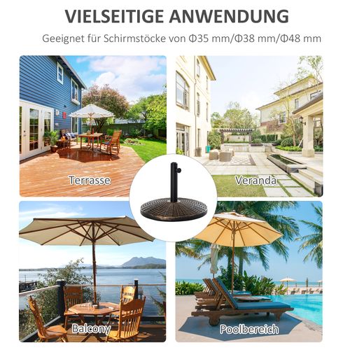 Support Parasol 25 Kg En Hdpe Effet Rotin D.53x40 Cm, Pour D.35/38/48 Mm, Bronze Antique