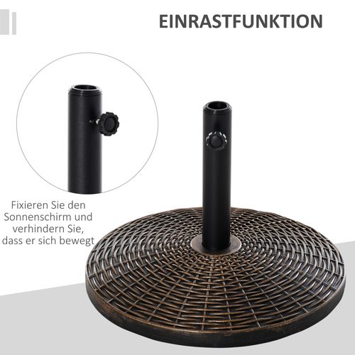 Support Parasol 25 Kg En Hdpe Effet Rotin D.53x40 Cm, Pour D.35/38/48 Mm, Bronze Antique
