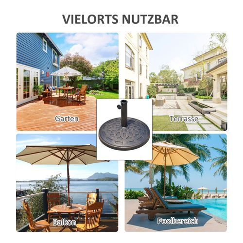 Pied Parasol Rond 14 Kg En Résine D.48,5x34 Cm, Pour D.38/48 Mm, Résistant, Bronze