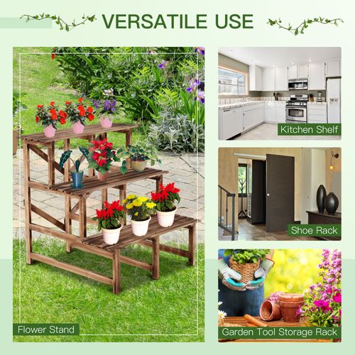 étagère à Plantes En Bois De Sapin 3 Niveaux 80 X 80 X 78 Cm Pour Jardin Balcon Terrasse