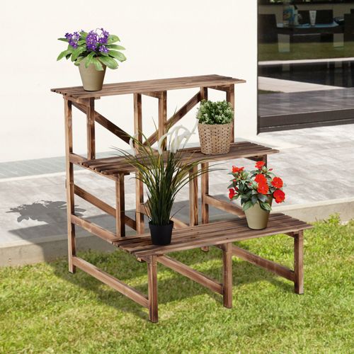 étagère à Plantes En Bois De Sapin 3 Niveaux 80 X 80 X 78 Cm Pour Jardin Balcon Terrasse