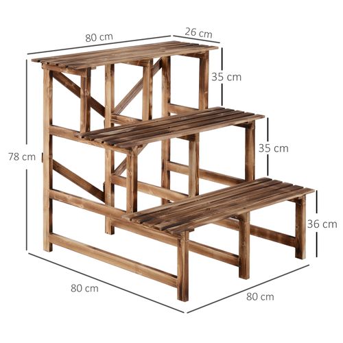 étagère à Plantes En Bois De Sapin 3 Niveaux 80 X 80 X 78 Cm Pour Jardin Balcon Terrasse