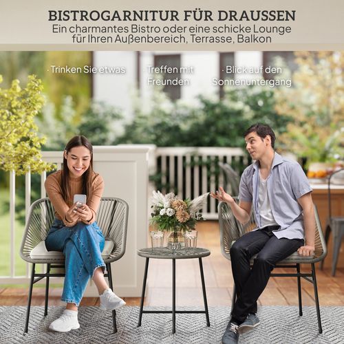 Salon De Jardin Rotin 3 Pièces 2 Fauteuils, Table, Coussins Imperméables , Gris Foncé