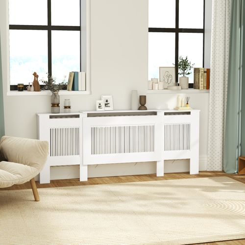 Coffrage De Radiateur En Mdf Extensible Avec étagère Et Lamelles, Blanc