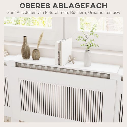 Coffrage De Radiateur En Mdf Extensible Avec étagère Et Lamelles, Blanc