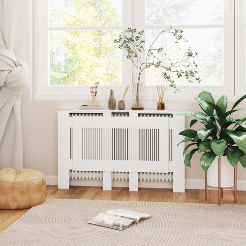 Coffrage De Radiateur En Mdf Extensible Avec étagère Et Lamelles, Blanc