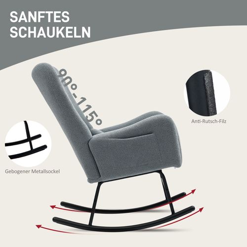 Fauteuil à Bascule Design Avec Dossier Et Repose-pieds Réglables - 5 Positions, Charge 200 Kg, Poches Latérales, Gris