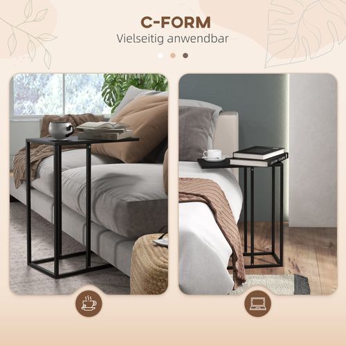 Table Noire En C, Cadre Acier, Table D’appoint/lit/bureau, Compacte Et Pratique