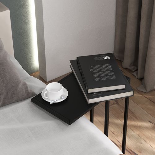Table Noire En C, Cadre Acier, Table D’appoint/lit/bureau, Compacte Et Pratique