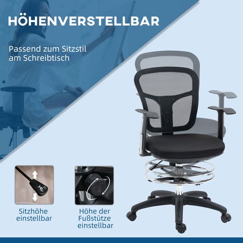 Chaise De Bureau En Maille, Avec Repose-pieds Et Accoudoirs, Ergonomique, Noire